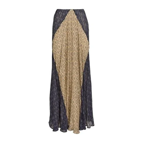 NWT Rag & Bone Delaney Witchy Boho Whimsigoth Metallic Navy Beige Maxi Skirt M - Picture 1 of 12